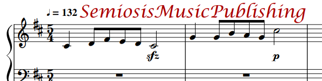 Musical score in 5/4 time with dynamics